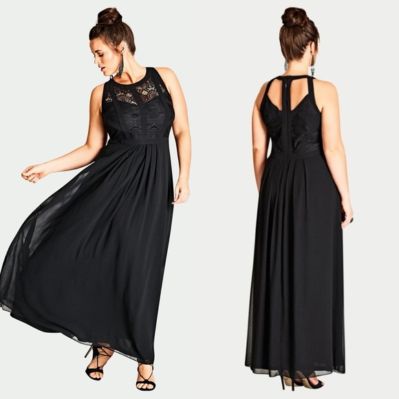 city chic paneled lace bodice gown